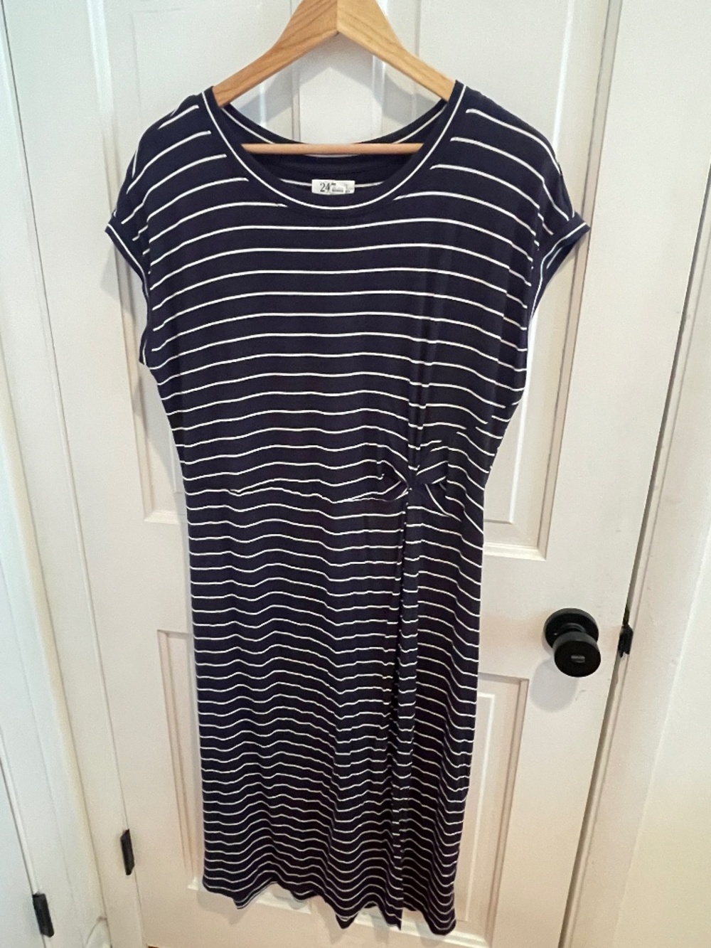Maurice's 24 7 Striped Knot Front Midi Dress Size Large Navy White
